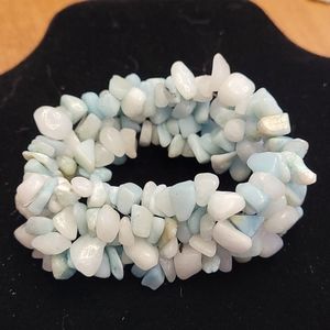 New Natural Amazonite Stretch Bracelet  Green White